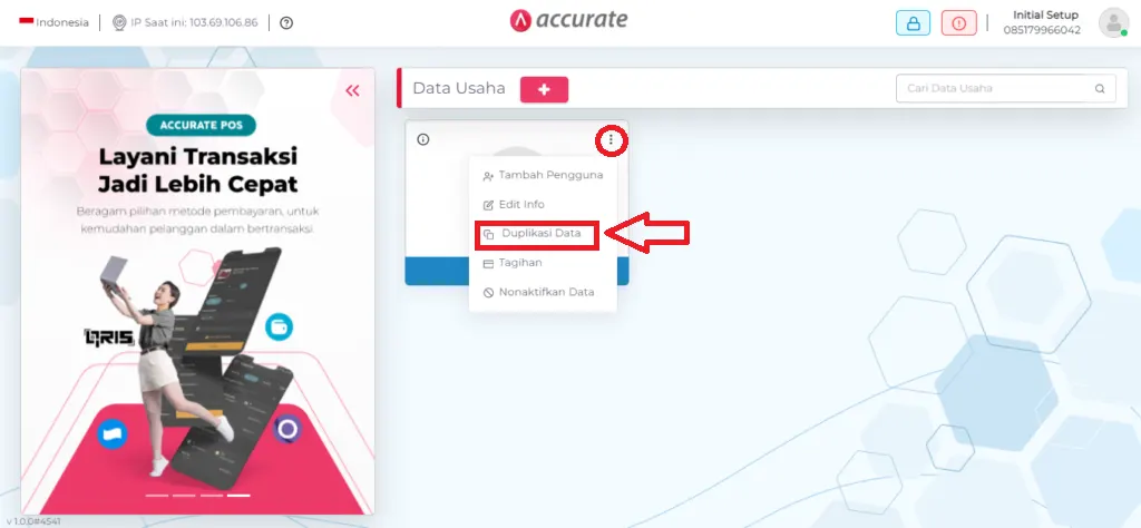 duplikasi data usaha Accurate Online